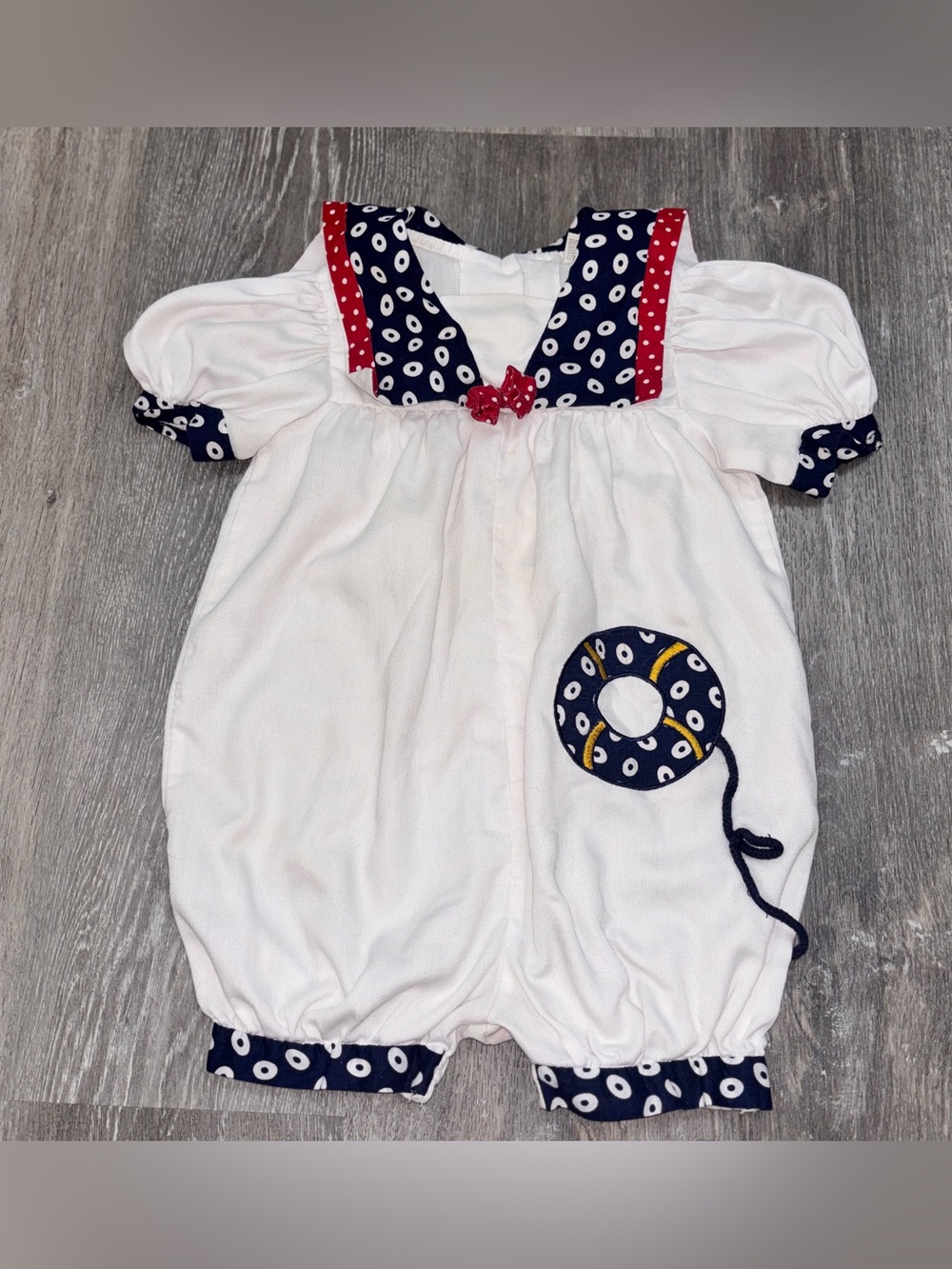 Vintage Bubble Romper Sailor Anchor White & Navy  Toddler 3T Made in Sri Lanka